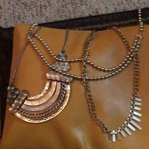 3 necklaces bold ,faux pearls,  metal big, statement, golds